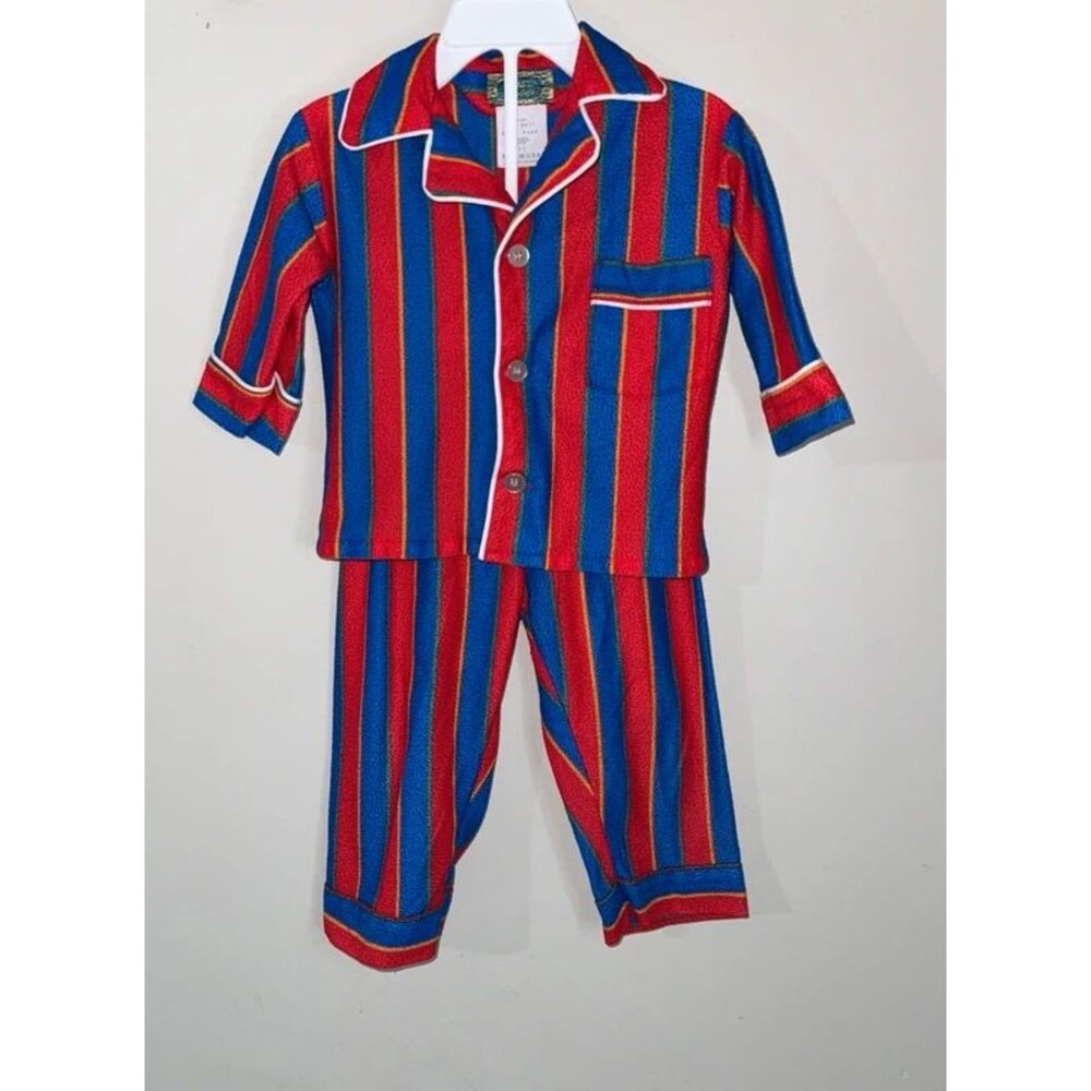Vintage Tom & Jerry Toddler Pajama Set 2T Stripe Red Blue Flannel